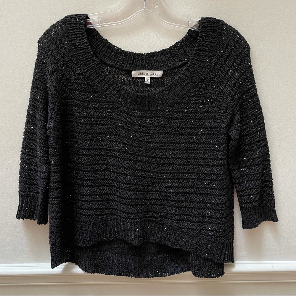 ROBBI & NIKI Sequin Scoop Neck Sweater Black XS/S